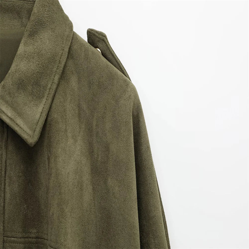 XALVIERE'S™ | Damski płaszcz z sztucznego zamszu z detalami na ramionach