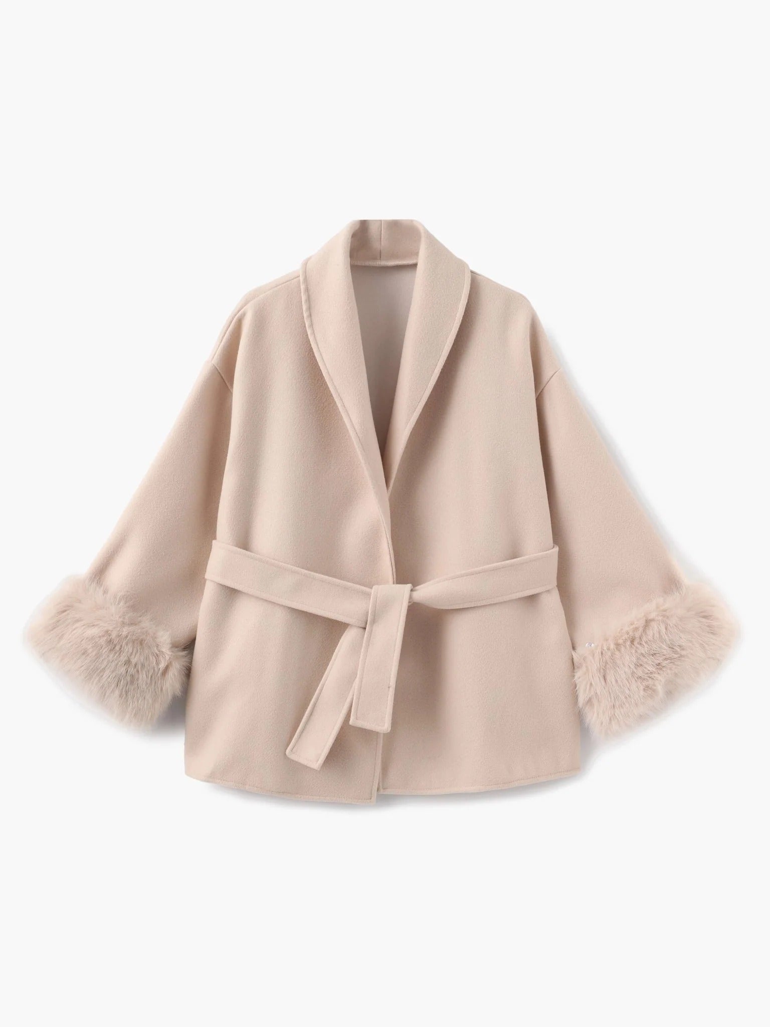 Anastazja™ | Elegancka kurtka z paskiem i futrzanymi rękawami