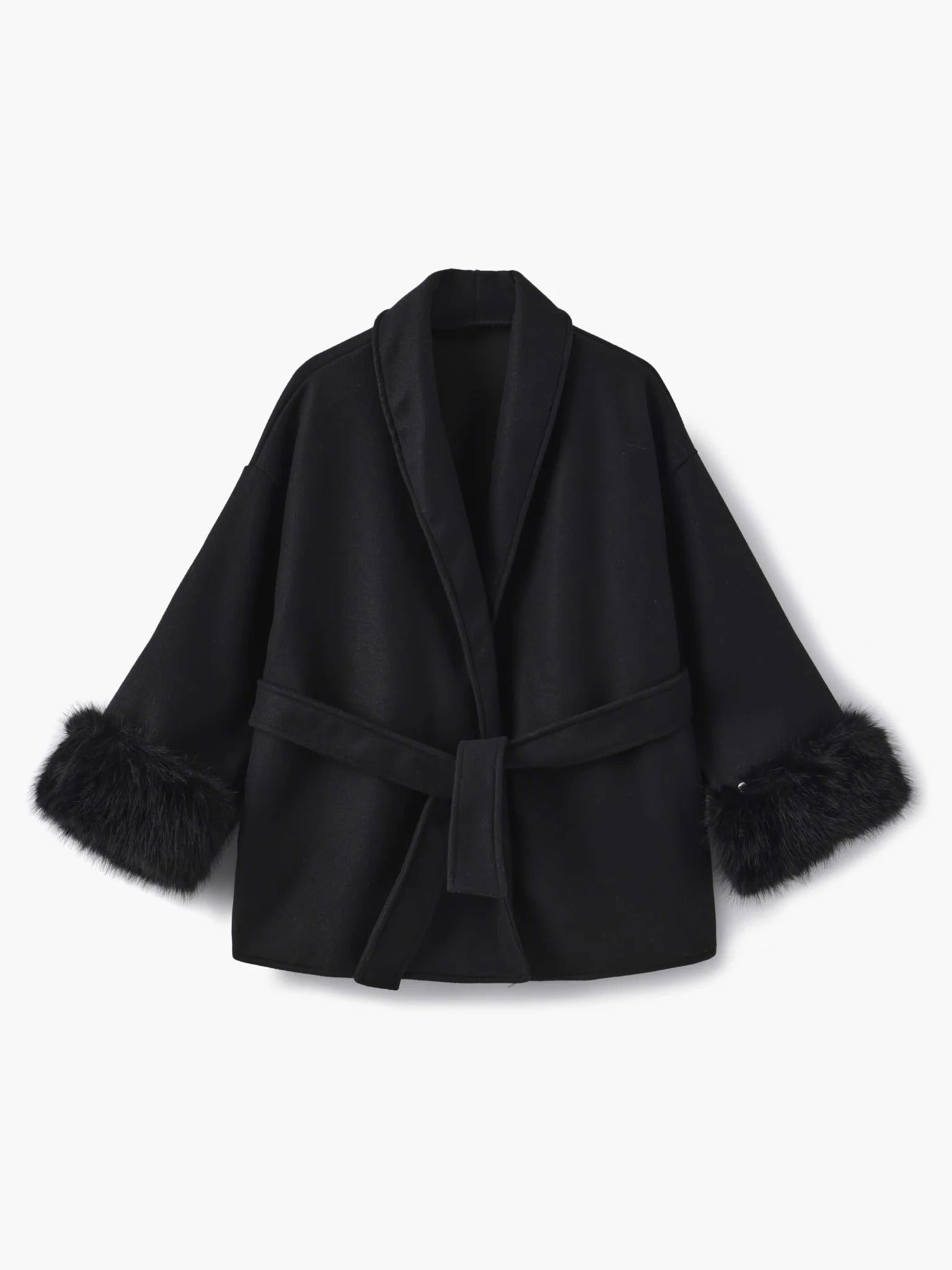 Anastazja™ | Elegancka kurtka z paskiem i futrzanymi rękawami