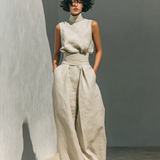 Maria - Minimalist Set in Cotton and Linen with Sleeveless Top and Wide-Leg Trousers