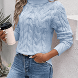 Agnieszka | Zimowy damski sweter z golfem o warkoczowym splocie