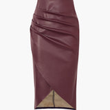 Edwina | Midi spódnica z sztucznej skóry z asymetrycznym wyglądem