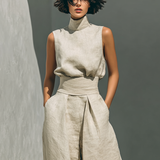 Maria - Minimalist Set in Cotton and Linen with Sleeveless Top and Wide-Leg Trousers