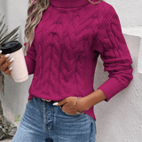 Agnieszka | Zimowy damski sweter z golfem o warkoczowym splocie