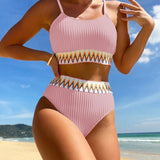 Elara | Bikini z wysokim stanem i wzorem chevron – elegancki 2-częściowy strój kąpielowy