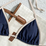 Miralisse | Granatowe bikini trójkątne z kontrastowym wykończeniem