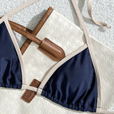 Miralisse | Granatowe bikini trójkątne z kontrastowym wykończeniem