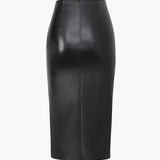 Edwina | Midi spódnica z sztucznej skóry z asymetrycznym wyglądem