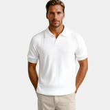 Patryk | Polo męskie z ribbingu – Slim Fit z otwartym kołnierzem