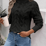 Agnieszka | Zimowy damski sweter z golfem o warkoczowym splocie