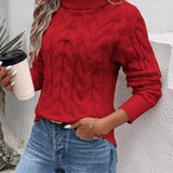 Agnieszka | Zimowy damski sweter z golfem o warkoczowym splocie