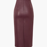 Edwina | Midi spódnica z sztucznej skóry z asymetrycznym wyglądem