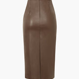 Edwina | Midi spódnica z sztucznej skóry z asymetrycznym wyglądem