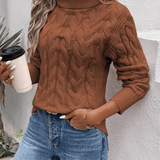 Agnieszka | Zimowy damski sweter z golfem o warkoczowym splocie