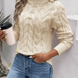 Agnieszka | Zimowy damski sweter z golfem o warkoczowym splocie