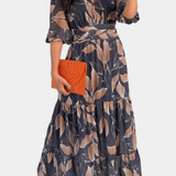 Bogumiła | Sukienka maxi z nadrukiem i dekoltem w serek