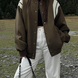 Adrielle | Retro kurtka varsity oversize z kontrastowymi rękawami i ściągaczami