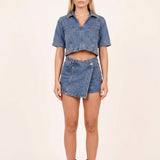 Renata | Zestaw Denim z Asymetryczną Spódnicą
