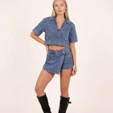 Renata | Zestaw Denim z Asymetryczną Spódnicą