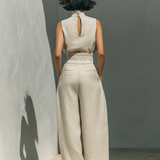 Maria - Minimalist Set in Cotton and Linen with Sleeveless Top and Wide-Leg Trousers