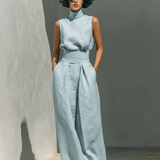 Maria - Minimalist Set in Cotton and Linen with Sleeveless Top and Wide-Leg Trousers