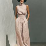 Maria - Minimalist Set in Cotton and Linen with Sleeveless Top and Wide-Leg Trousers