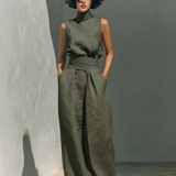Maria - Minimalist Set in Cotton and Linen with Sleeveless Top and Wide-Leg Trousers