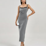 Joanna | Sukienka Maxi Bodycon z Eleganckimi Faldami