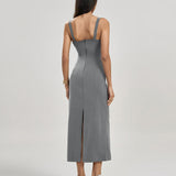 Joanna | Sukienka Maxi Bodycon z Eleganckimi Faldami