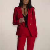 Paulina | Zestaw marynarki z podwójnym zapięciem i spodniami o prostym kroju z wysokim stanem