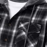 Marek | Męska koszula overshirt w kratę z kapturem i zapięciem na guziki