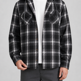 Marek | Męska koszula overshirt w kratę z kapturem i zapięciem na guziki
