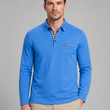 Bartosz | Męska koszulka polo z długim rękawem i kratkowym wykończeniem
