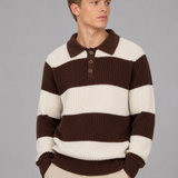 Robert | Męski sweter polo w paski z żebrowanym wykończeniem