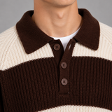 Robert | Męski sweter polo w paski z żebrowanym wykończeniem