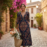 Aurelia | Sukienka midi boho z orientalnym nadrukiem kwiatowym