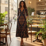 Aurelia | Sukienka midi boho z orientalnym nadrukiem kwiatowym