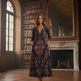 Aurelia | Sukienka midi boho z orientalnym nadrukiem kwiatowym