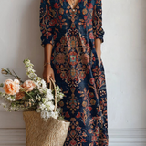 Aurelia | Sukienka midi boho z orientalnym nadrukiem kwiatowym