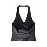 Zelmira | Gorsetowy top z ekoskóry z dekoltem halter