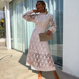 Magdalena | Sukienka Koronkowa z Bufkami i Wysokim Dekoltem