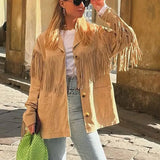 Rozalia | Kurtka z frędzlami z imitacji zamszu w stylu boho