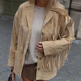 Rozalia | Kurtka z frędzlami z imitacji zamszu w stylu boho