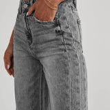 Mona | Stylowe szare jeansy damskie wide leg z nieobszytym dołem