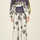 Zarelle | Elegancki Satynowy Komplet z Asymetrycznym Topem i Szerokimi Spodniami