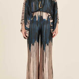 Zarelle | Elegancki Satynowy Komplet z Asymetrycznym Topem i Szerokimi Spodniami