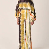 Zarelle | Elegancki Satynowy Komplet z Asymetrycznym Topem i Szerokimi Spodniami