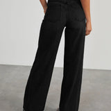 Mona | Stylowe szare jeansy damskie wide leg z nieobszytym dołem