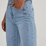 Mona | Stylowe szare jeansy damskie wide leg z nieobszytym dołem