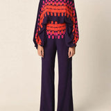 Zarelle | Elegancki Satynowy Komplet z Asymetrycznym Topem i Szerokimi Spodniami